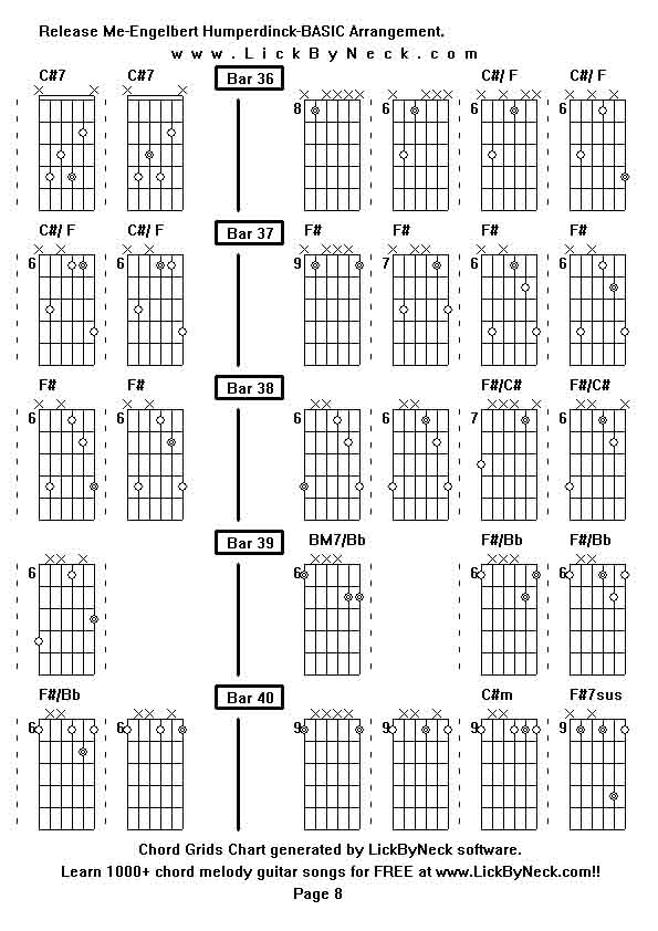 Chord Grids Chart of chord melody fingerstyle guitar song-Release Me-Engelbert Humperdinck-BASIC Arrangement,generated by LickByNeck software.